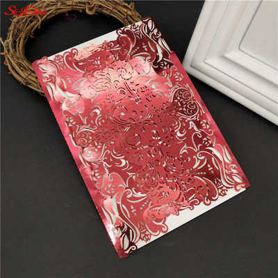 1/10 db tétel Európai csúcskategóriás rózsaszín esküvői meghívó lézerrel vágott virágos csillogó eljegyzési keresztelői meghívók 6Z SH073