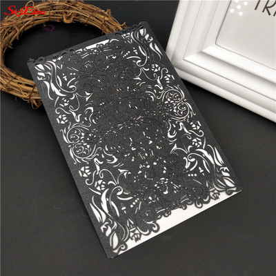 1/10 db tétel Európai csúcskategóriás rózsaszín esküvői meghívó lézerrel vágott virágos csillogó eljegyzési keresztelői meghívók 6Z SH073