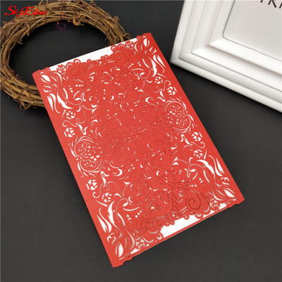 1/10 db tétel Európai csúcskategóriás rózsaszín esküvői meghívó lézerrel vágott virágos csillogó eljegyzési keresztelői meghívók 6Z SH073