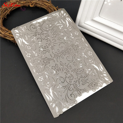 1/10 db tétel Európai csúcskategóriás rózsaszín esküvői meghívó lézerrel vágott virágos csillogó eljegyzési keresztelői meghívók 6Z SH073