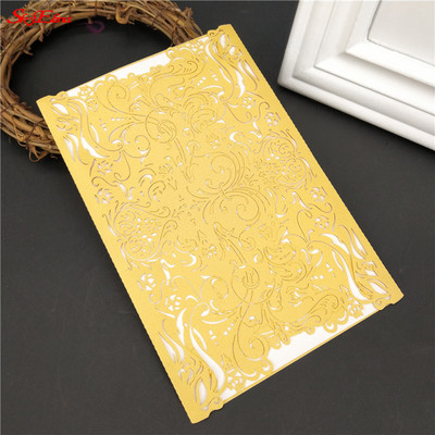 1/10 db tétel Európai csúcskategóriás rózsaszín esküvői meghívó lézerrel vágott virágos csillogó eljegyzési keresztelői meghívók 6Z SH073