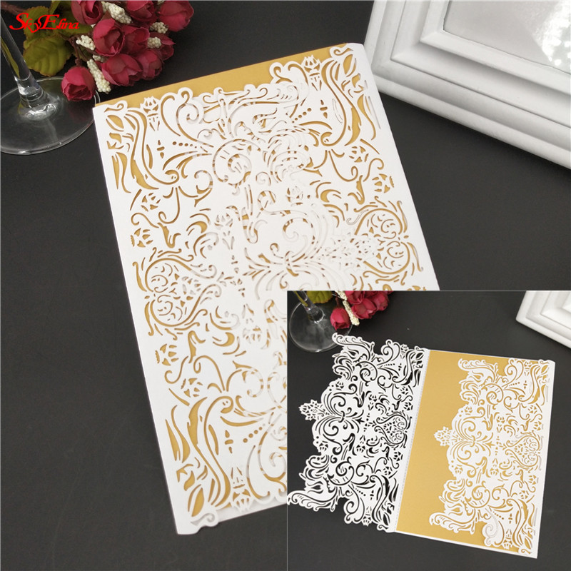 1/10 db tétel Európai csúcskategóriás rózsaszín esküvői meghívó lézerrel vágott virágos csillogó eljegyzési keresztelői meghívók 6Z SH073