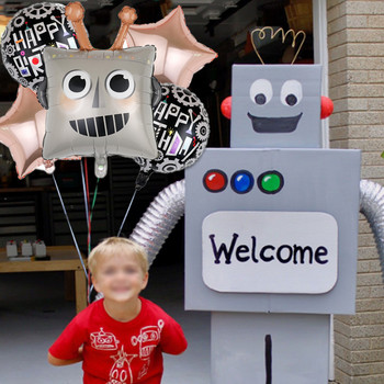 Διακοσμητικά γενεθλίων με θέμα το παιχνίδι ρομπότ Επιτραπέζια σκεύη μιας χρήσης Χάρτινα κύπελλα χαρτοπετσέτες χαρτοπετσέτες αλουμινόχαρτο ρομπότ μπαλόνι παιδική διακόσμηση γενεθλίων