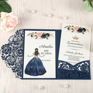 1 gab rozā sarkanā baltā bordo ar lāzergrieztu ziedu kabatas apsveikuma kartītes ar aploksni, pielāgotas ballītes kāzām