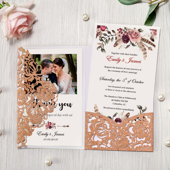 1бр розово червено бяло бордо лазерно изрязани флорални джобни поздравителни картички с плик персонализирано парти сватба