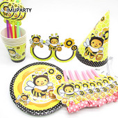 6db Rajzfilm poszméh Party eldobható evőeszközök csészék tányérok kalapok szalmából születésnapi parti díszek gyerekek 6 fő részére