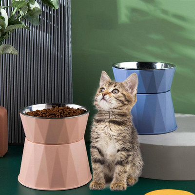 YOUZI Pet Bowl Котка Куче Повишена защита на врата Двойна купа Купа за храна с двойно предназначение от неръждаема стомана