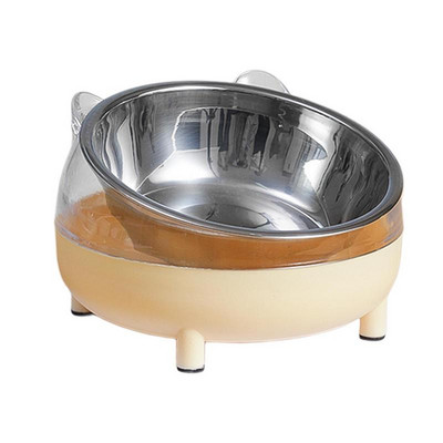 Tilted Elevated Cat Dog Bowl Non-slip Raised Stainless Steel Cat Food Bowls Safeguard Neck Puppy Cat Feeding Supplies