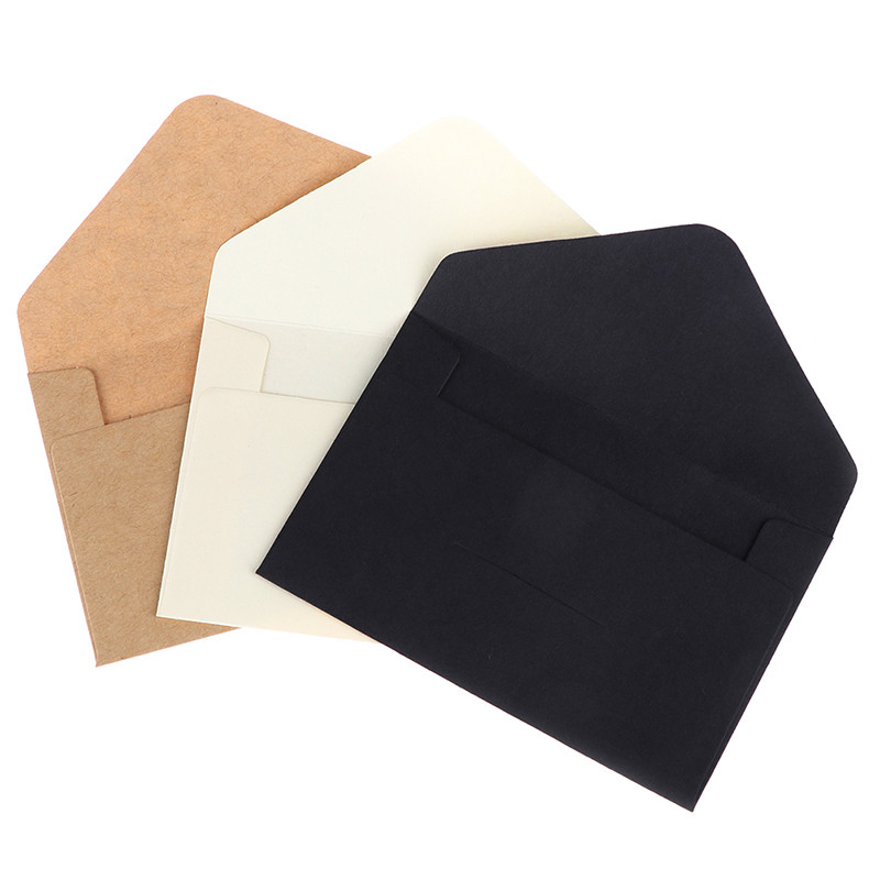 20GAB Klasisks balts melns Kraft tukšs mini papīra logu aploksnes Kāzu ielūguma aploksne dāvanu aploksne