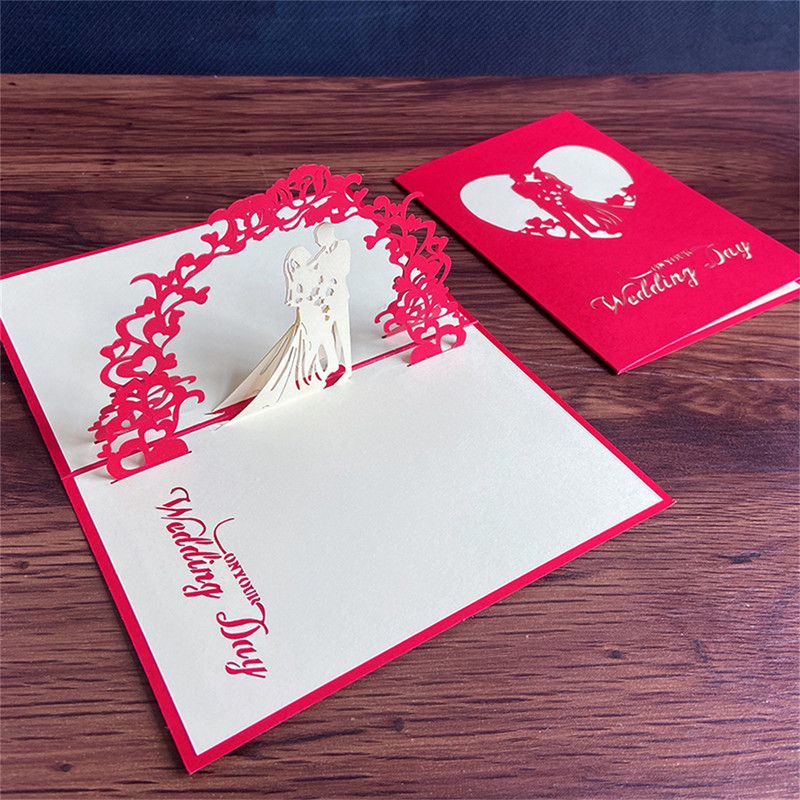 Karte Valentīna dienas dāvanu romantiska 3D mīļotājiem kāzu ielūgums sarkanā aploksnē dāvanu ziedu karte draudzenes sievai