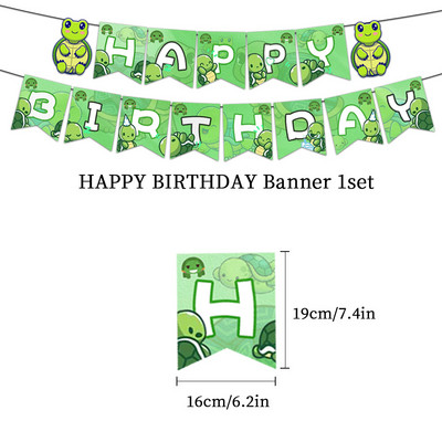 Zöld teknős témájú születésnapi parti dekorációk aranyos rajzfilm teknős transzparens léggömb tortafesték gyerek fiú boldog születésnapi parti kellékek