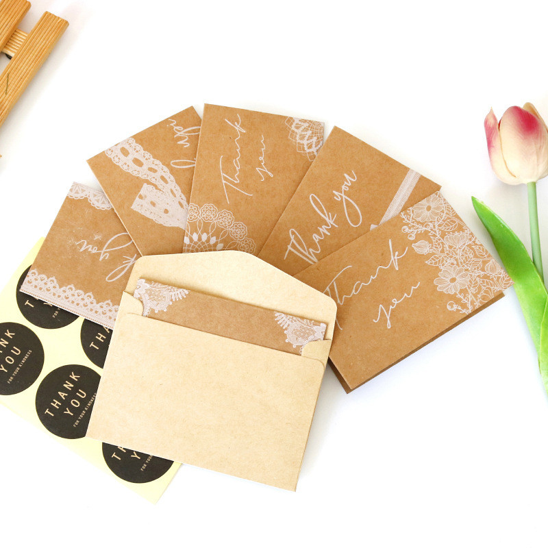 Χαρτί Kraft Ευχαριστήρια Κάρτες Χάρτινοι φάκελοι Αυτοκόλλητα Κιτ ευχετήρια κάρτα Ευλογίας Μήνυμα Κάρτα Γάμου Φεστιβάλ Εορτών Προμήθειες για γιορτές