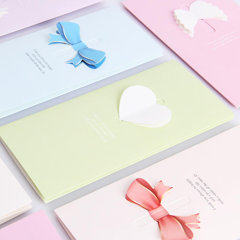 Bowknot Love Wing üdvözlőlap Esküvői Áldás Kártya Kézzel írt Meghívó Ajándékkártya Születésnapi Baby Shower Valentin-nap