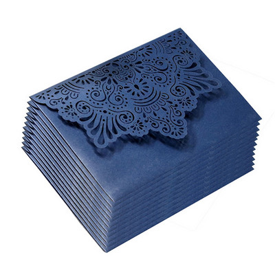 10Gb balts šampanieša zils ar lāzera griezumu noble floras kāzu ielūgumi kartīte eleganta mežģīņu labvēlība aploksnes kāzu ballītes dekors