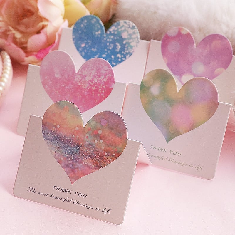 10db Szív üdvözlőlap Kreatív köszönő képeslap Valentin-napi esküvői meghívók kártya születésnapi ballagási ajándékok