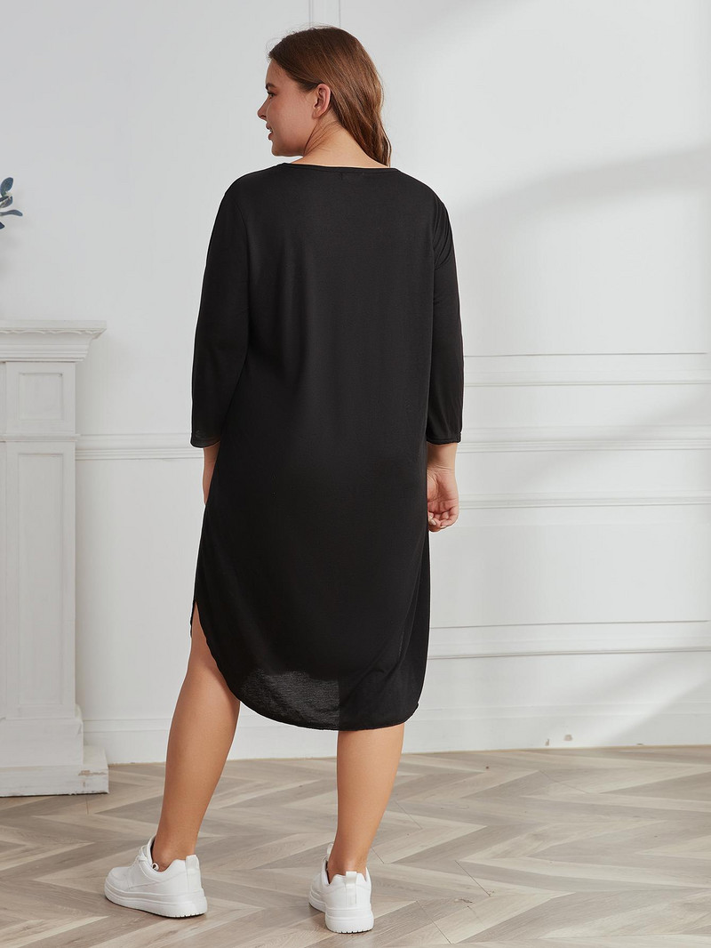 Liela izmēra sieviešu kleita vienkrāsaina trīs ceturtdaļas piedurkņu ikdienas kleitas, krustnagliņas ar izgriezumu, sānos sadalīts halāts, vasaras sieviešu apģērbs