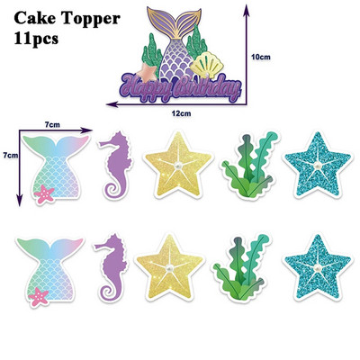 Kis sellő party dekoráció sellő tortalapátok konfetti lufi lány zuhany dekoráció gyerekeknek 1. születésnapi kellékek babazuhany