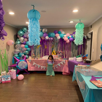 Γοργόνα με χάρτινο φανάρι αστραφτερά κρεμαστά φανάρια μέδουσες με αυτοκόλλητα γοργόνας Κοριτσίστικα πάρτι γενεθλίων Baby Shower Ocean