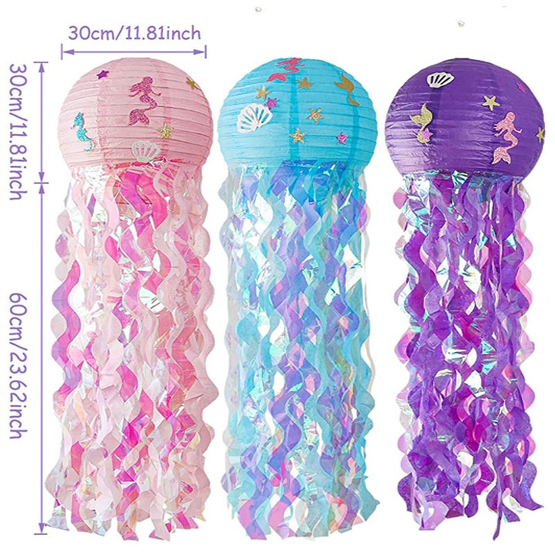 Lanternă de hârtie cu sirenă Lanterne de meduze agățate cu sclipici cu autocolante de sirenă Zi de naștere pentru fete Baby Shower Petrecere tematică pe ocean