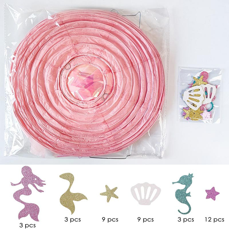 Lanternă de hârtie cu sirenă Lanterne de meduze agățate cu sclipici cu autocolante de sirenă Zi de naștere pentru fete Baby Shower Petrecere tematică pe ocean