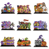 Halloween Ξύλινα στολίδια Pumpkin Ghost Skull Letters Ξύλινο ντεκόρ γραφείου για προμήθειες διακόσμησης αποκριάτικων πάρτι Diy