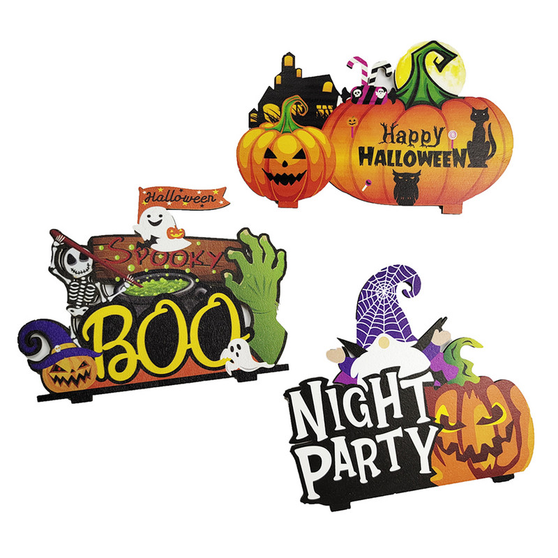 Halloween Ξύλινα στολίδια Pumpkin Ghost Skull Letters Ξύλινο ντεκόρ γραφείου για προμήθειες διακόσμησης αποκριάτικων πάρτι Diy