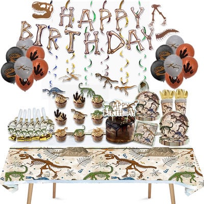 Dinosauruste fossiilide arheoloogiline teema Palju õnne sünnipäevaks Decora Ühekordsed lauanõud Pabertaldrikud Õhupallid Beebi dušitarbed