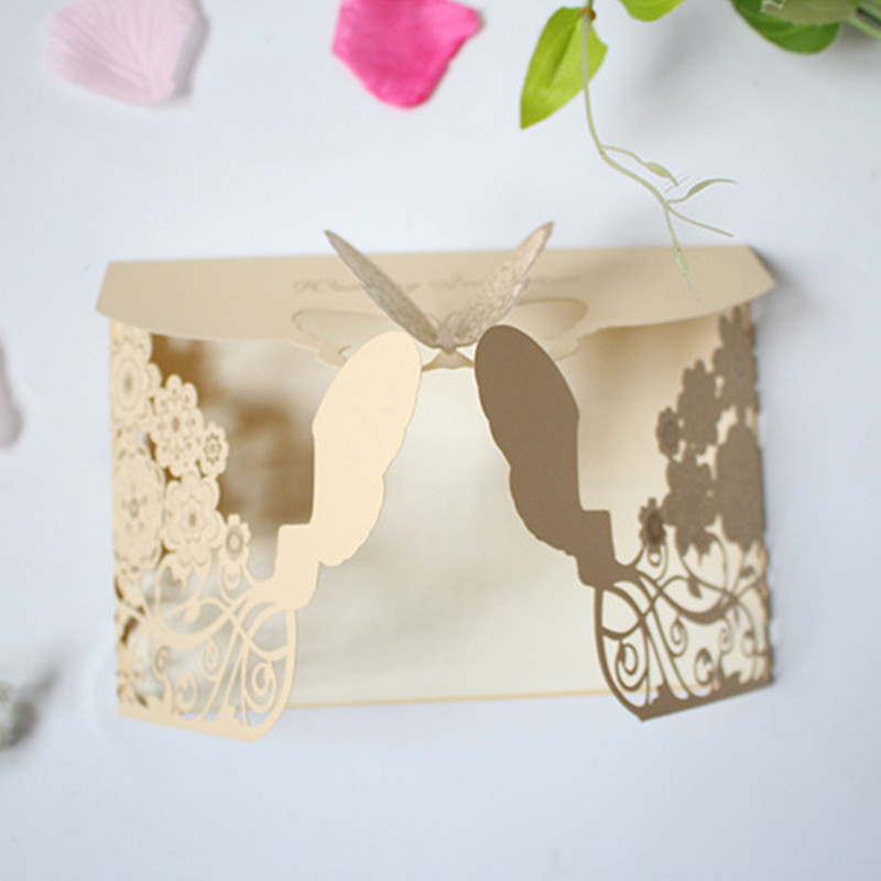 1 bucata hartie sidefata Decoratiuni de nunta Taiata cu laser Invitatii fluture Seturi de carduri pentru nunta Card de hartie de dus de nunta