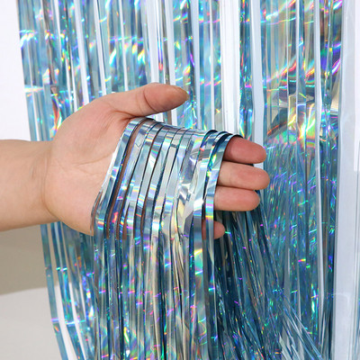 Szivárványos fólia rojtos függöny Macaron függöny fotófülke háttere esküvői születésnapra Babazuhany karácsonyi parti díszek