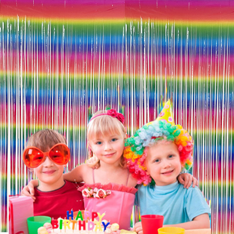 Szivárványos fólia rojtos függöny Macaron függöny fotófülke háttere esküvői születésnapra Babazuhany karácsonyi parti díszek