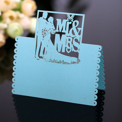 50gab. Lāzergriešanas līgavas un līgavaiņa galda nosaukums Vietas karte MR&MRS viesa ziņojuma iestatīšana Tukša kartīte Kāzu pasākuma ballītes labvēlības piederumi