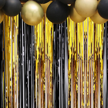 Декорации за парти за рожден ден Фон завеси Блясък Черно злато сърма ресни Фолио Фон завеса Сватба Възрастен Годишнина