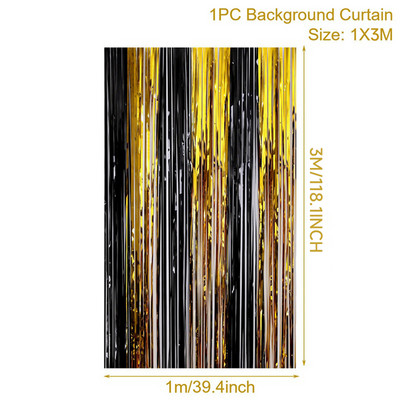 Születésnapi parti dekorációk Háttér Függönyök Csillogó fekete arany talmi rojtos fólia függöny háttér esküvői felnőttek évfordulója