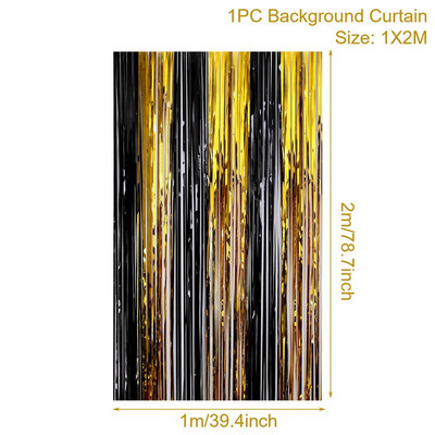 Születésnapi parti dekorációk Háttér Függönyök Csillogó fekete arany talmi rojtos fólia függöny háttér esküvői felnőttek évfordulója