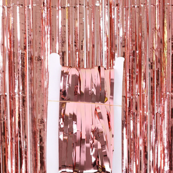 Ασημένιο ροζ χρυσό κουρτίνα βροχής 1x2M Πρώτη Χρόνια Πολλά Διακόσμηση Γάμου Ενήλικες Παιδιά Αγόρι Κοριτσάκι 1η διακόσμηση ενός έτους