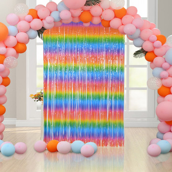 Κουρτίνες 2M Bachelorette Backdrop Κουρτίνες Rainbow Tinsel με κρόσια Κουρτίνα γενεθλίων Διακόσμηση γαμήλιου πάρτι Επετειακή διακόσμηση