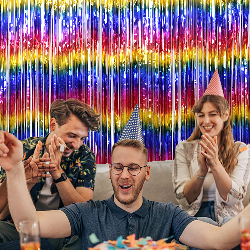 Perdele de fundal pentru petrecerea burlacilor de 2M Curcubeu beteala cu franjuri Perdele din folie de naștere Decor pentru petrecerea de nuntă Decor de aniversare