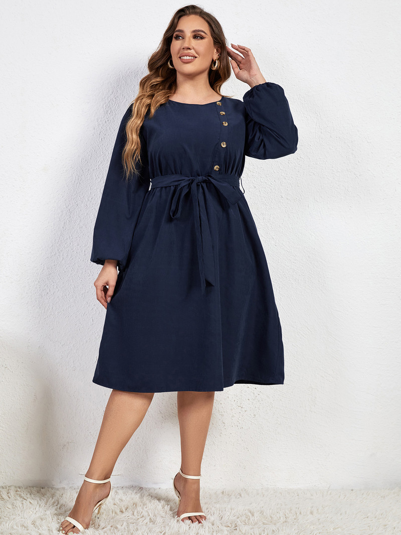 Nagy méretű, hosszú ujjú női ruha, divatos, tömör elülső gombok, laza, csavaros nyakú köntös derék öv parti ruhák nyári ruha