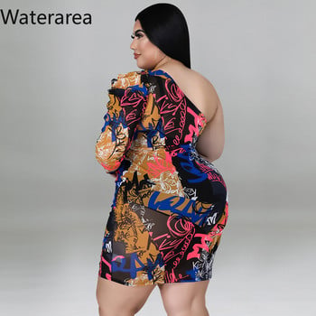 Waterarea Plus Size Φθινοπωρινό Νέο Γυναικείο Φόρεμα Σέξι με κλίση ώμου Bodycon Vestido Fashion Print Γυναικείο μίνι φόρεμα Αφρική 2021