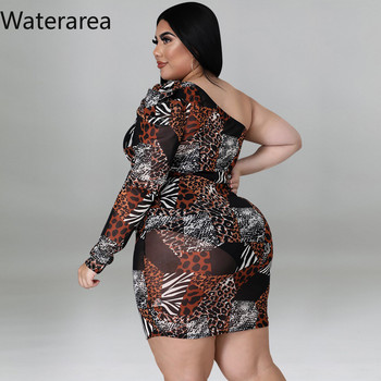 Waterarea Plus Size Φθινοπωρινό Νέο Γυναικείο Φόρεμα Σέξι με κλίση ώμου Bodycon Vestido Fashion Print Γυναικείο μίνι φόρεμα Αφρική 2021