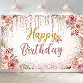 Rođendanska pozadina. Zlatna svjetlucava pozadina za foto kabinu. Viseća zastava. Sretan rođendan. Dekoracija za zabavu. Pozadina, banner