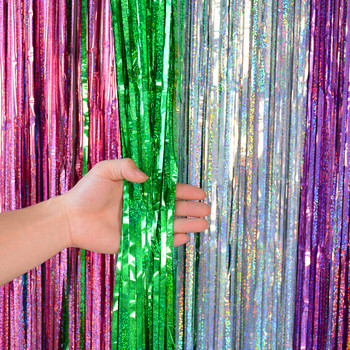 Κουρτίνα σκηνικού για πάρτι Διακόσμηση γενεθλίων Bachelorette Party Glitter Tinsel Κουρτίνα Laser Baby Shower Διακόσμηση γάμου