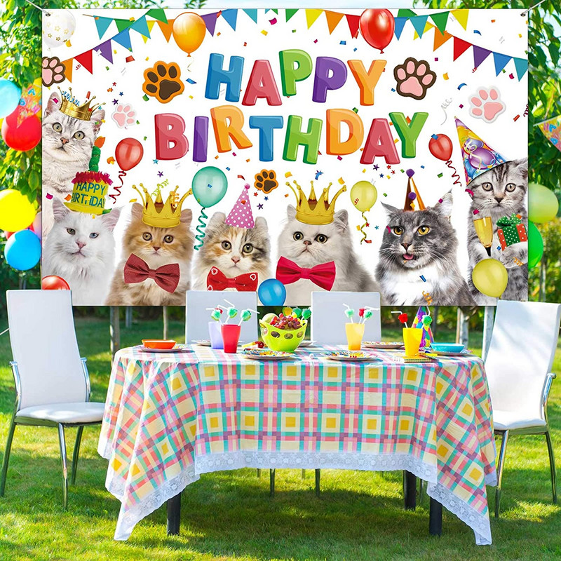 Σκύλος γάτας Happy Birthday Party Backdrop Γατάκι Φωτογραφία Φόντο Pet Paw Σκύλος Θέμα σκηνικό Παιδική τούρτα Διακοσμήσεις τραπεζιού