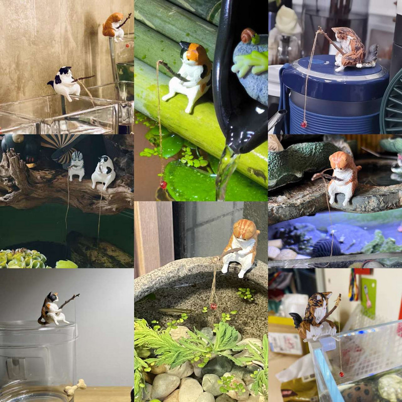 Akvárium dekoráció akvárium tereprendezés élénk forma, gyönyörű rajzfilm horgászmacskadísz háztartási kellék