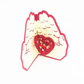 Love In The Hands Romance 3D Pop UP κάρτες Επετειακή ημέρα του Αγίου Βαλεντίνου Προσκλητήριο γάμου με λέιζερ Ευχετήριες κάρτες με φάκελο
