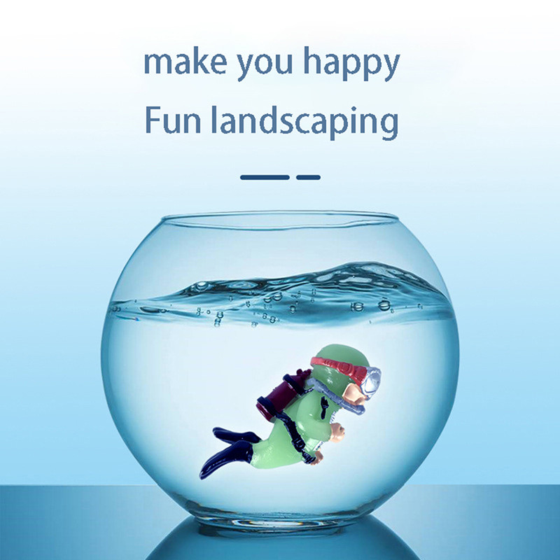 Világító zöld mini búvár Kawaii szimulált lebegő békaember akváriumi díszekhez Akvárium dekoráció Akváriumi kiegészítők