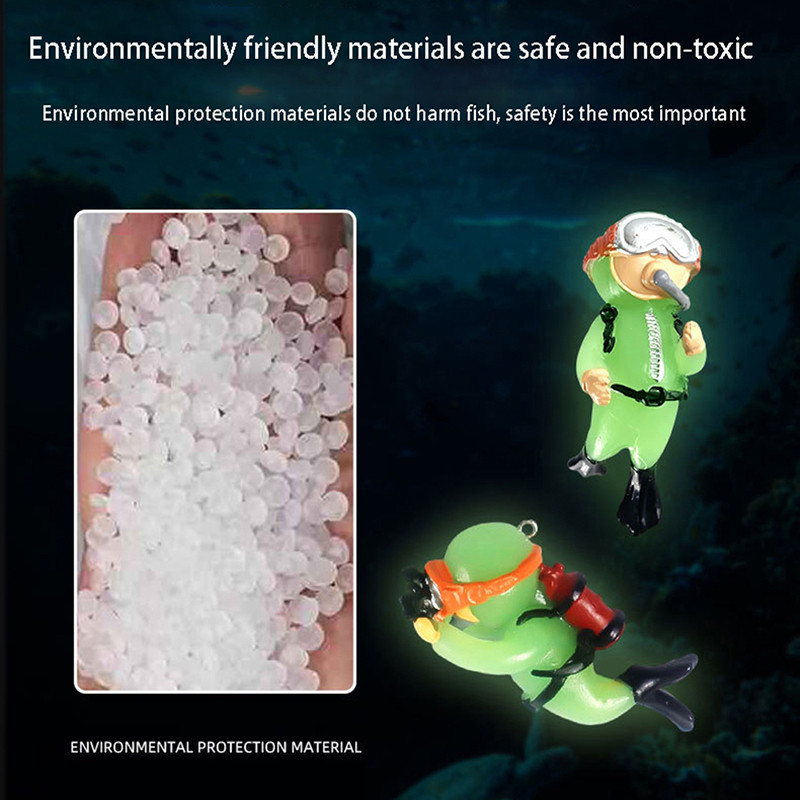 Világító zöld mini búvár Kawaii szimulált lebegő békaember akváriumi díszekhez Akvárium dekoráció Akváriumi kiegészítők