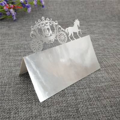 50 tk/partii laseriga lõigatud istmekaardid vankri kujuga pulmakaunistus Kohanimekaardid Pulmanimekaardi peotarbed 5Z-SH868