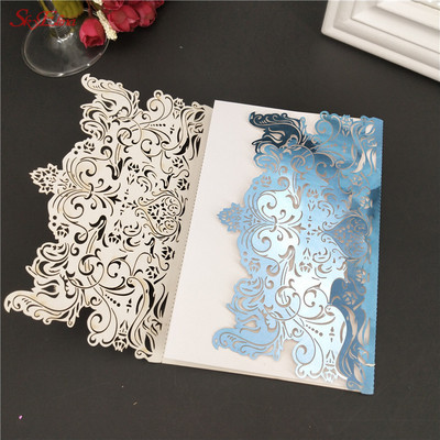 Romantikus esküvői meghívók 10 db boríték nélkül Finom faragott mintás születésnapi parti dekoráció Fénytelenítő papírkártyák 7ZSH073