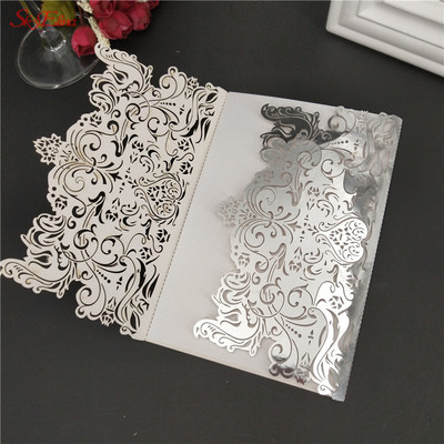 Romantikus esküvői meghívók 10 db boríték nélkül Finom faragott mintás születésnapi parti dekoráció Fénytelenítő papírkártyák 7ZSH073